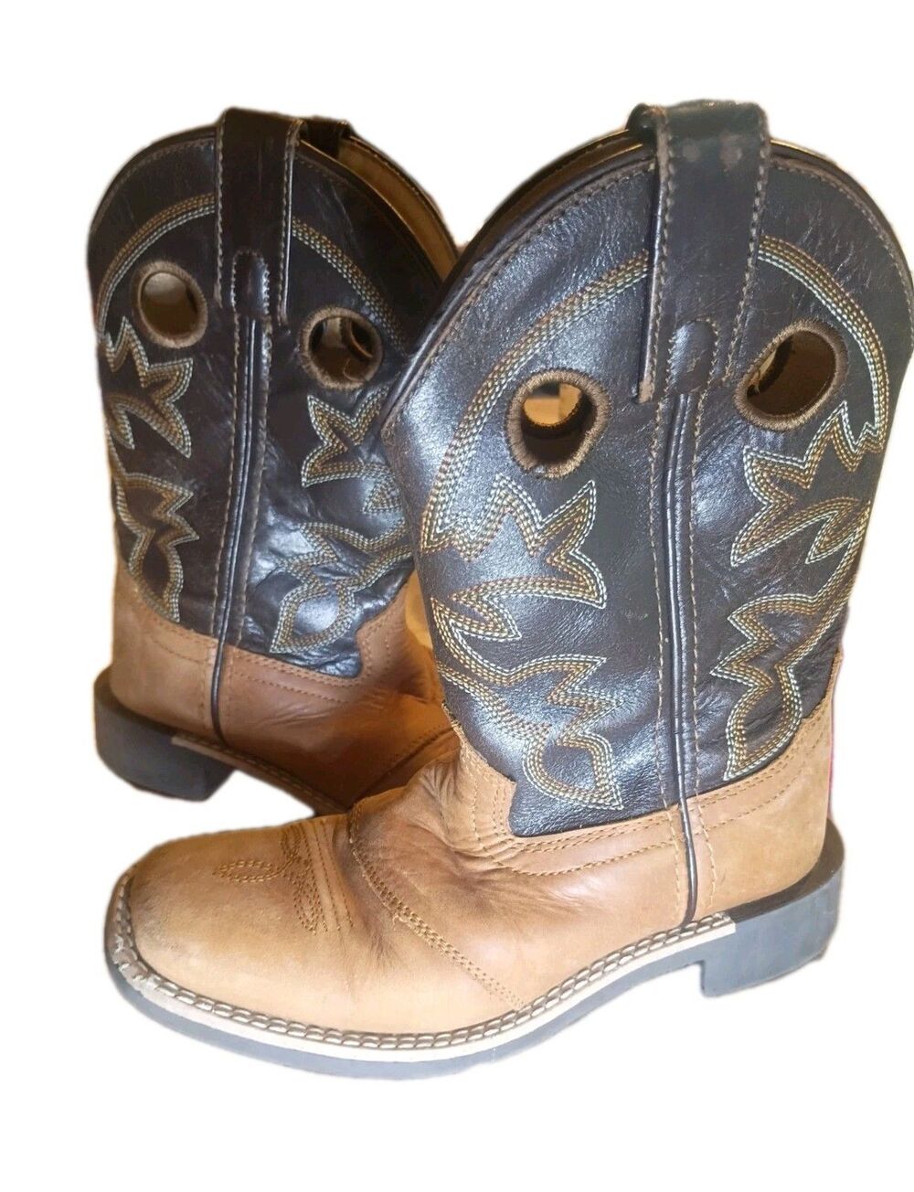 Smoky Mountain Youth Bomber tan & black 'Jake' COWBOY BOOT Square toe Size-1 Boy